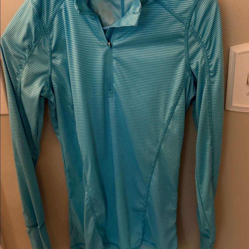 Danskin Now Light Aqua Stripe Long-Sleeve Zip Top - Picture 3 of 5